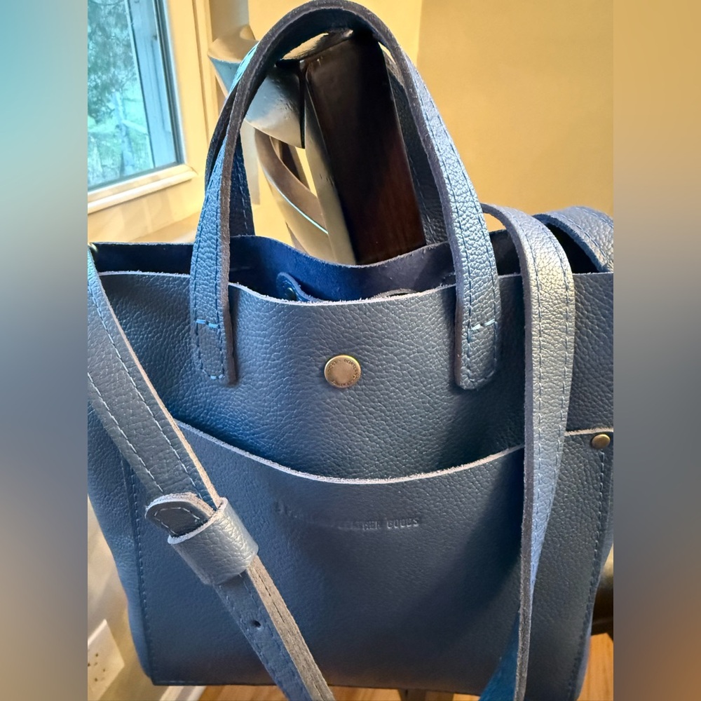 Portland Leather Mini Crossbody Tote Bag Blue Denim Indigo